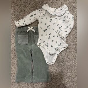 Floral Baby Bodysuit and Corduroy Pants Set 3-6